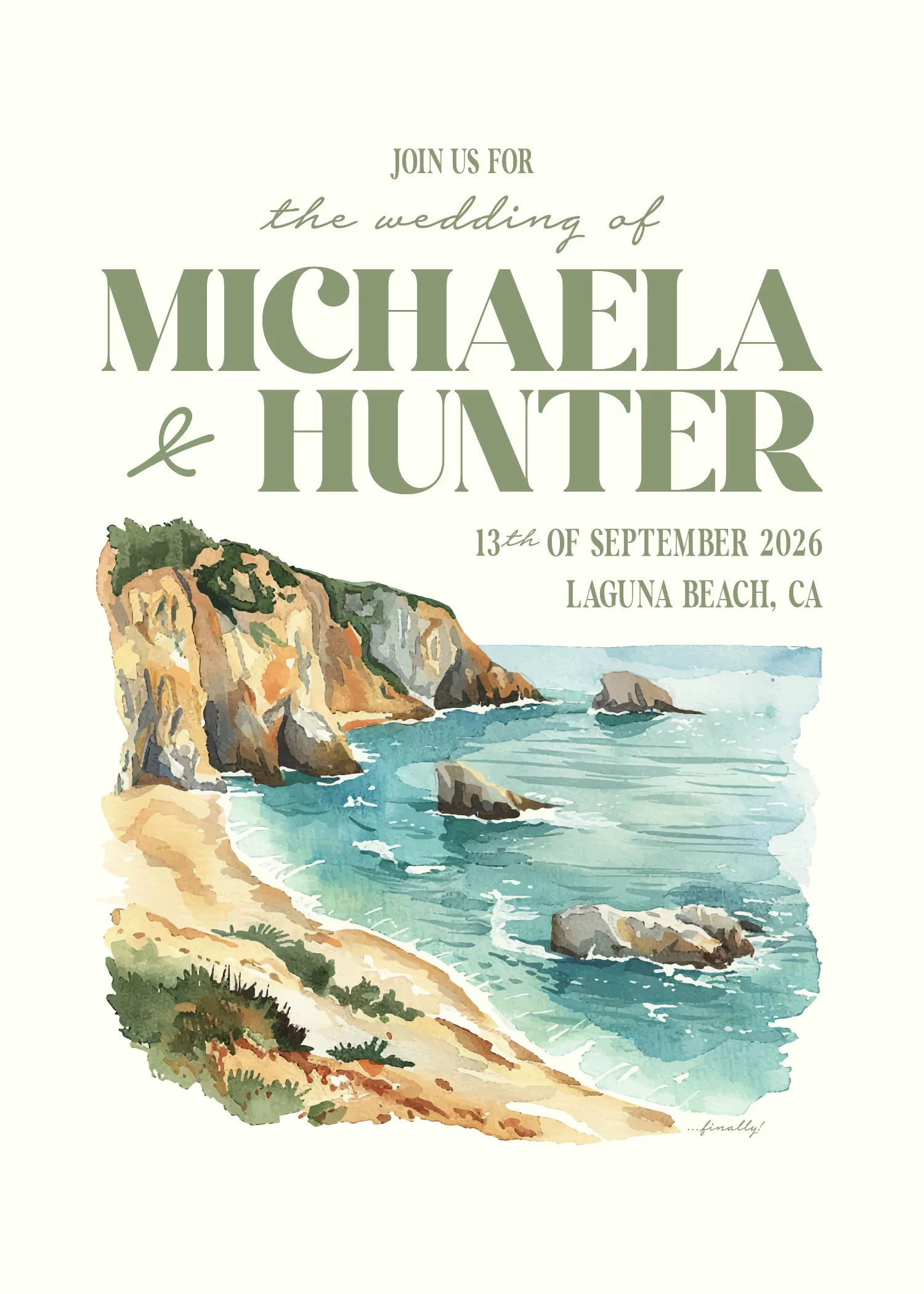 Final invitation — watercolor coast illustration