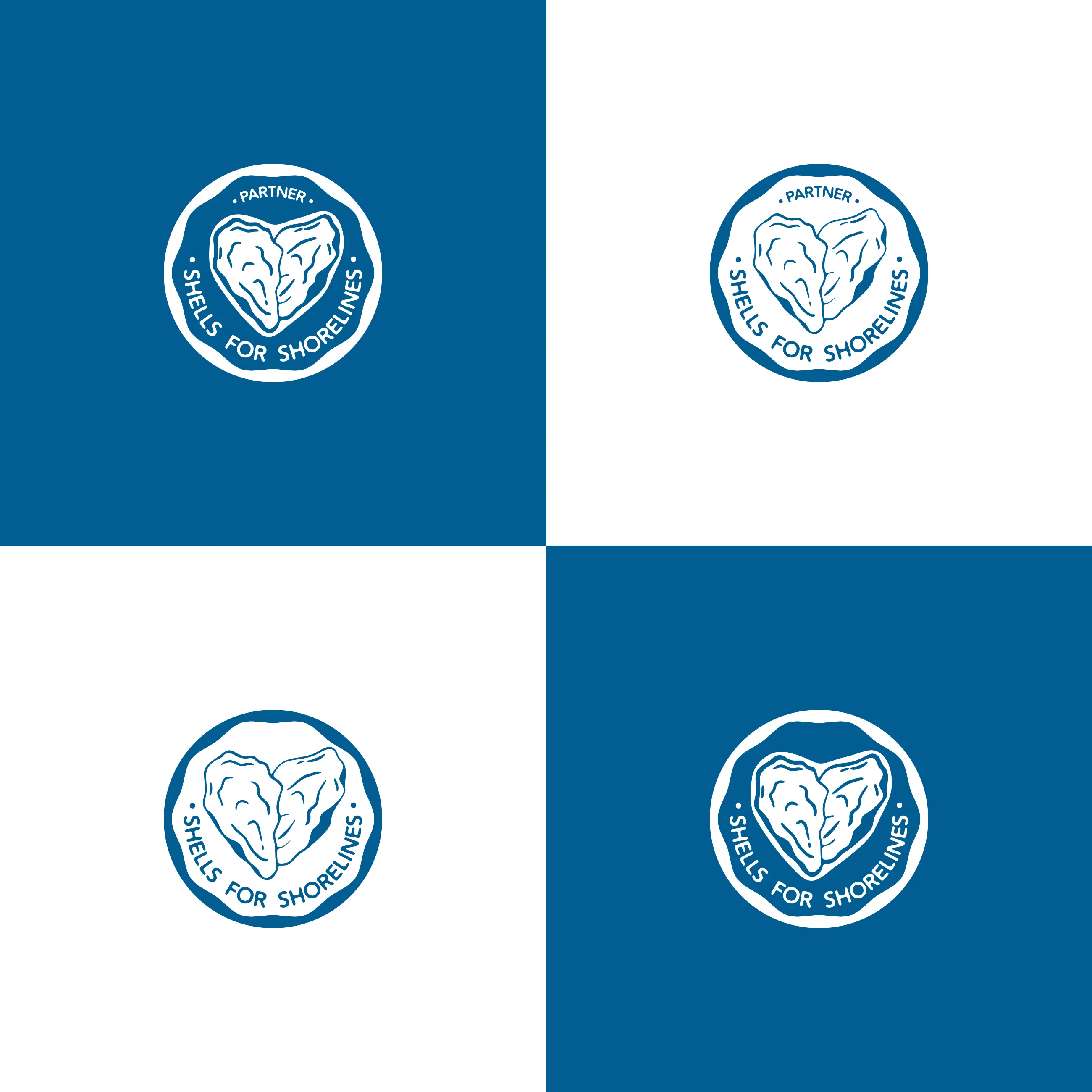 Shells for Shorelines — partner badge in navy and cream colorways