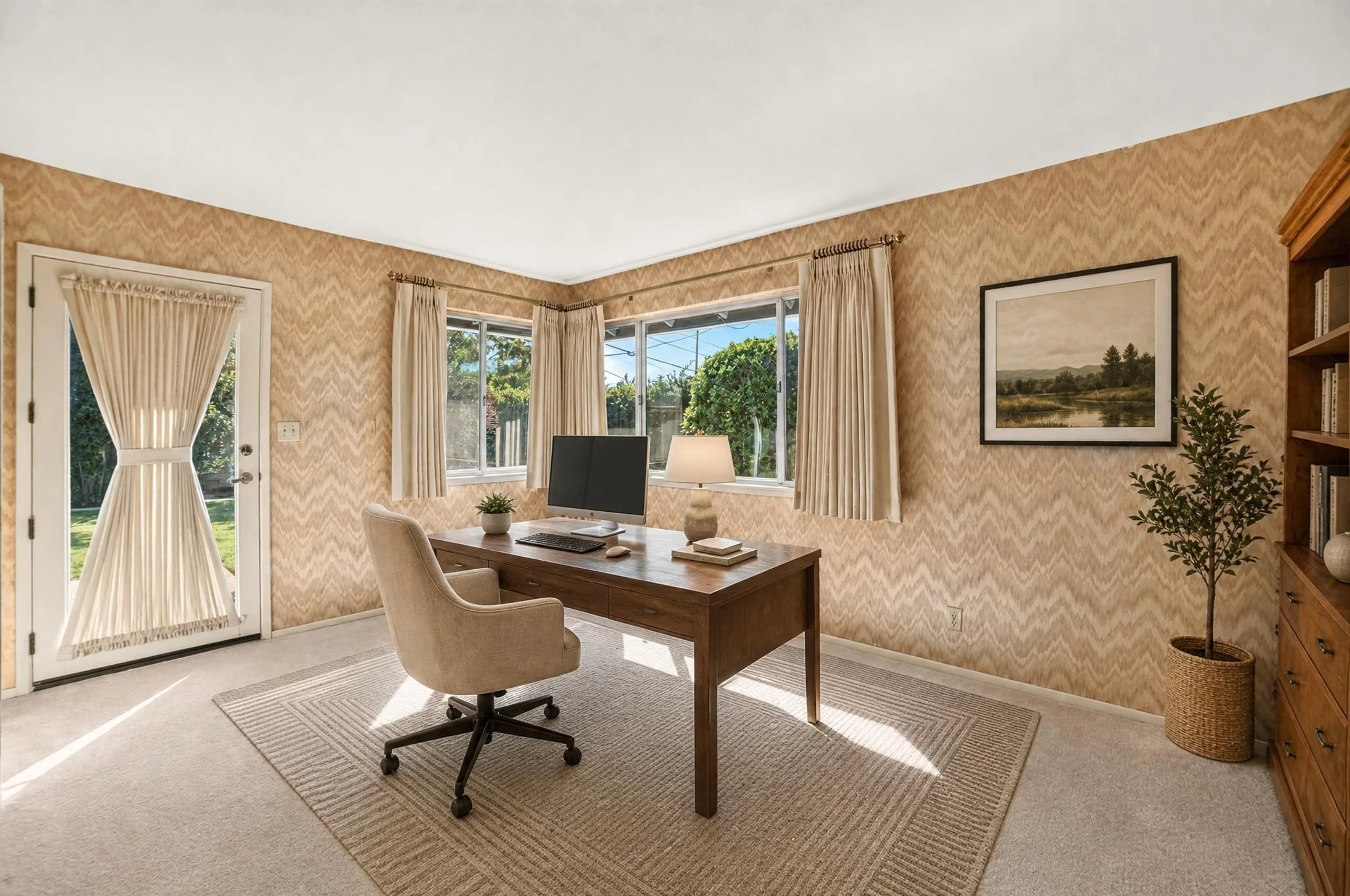 Office / den, digitally staged with furniture and decor