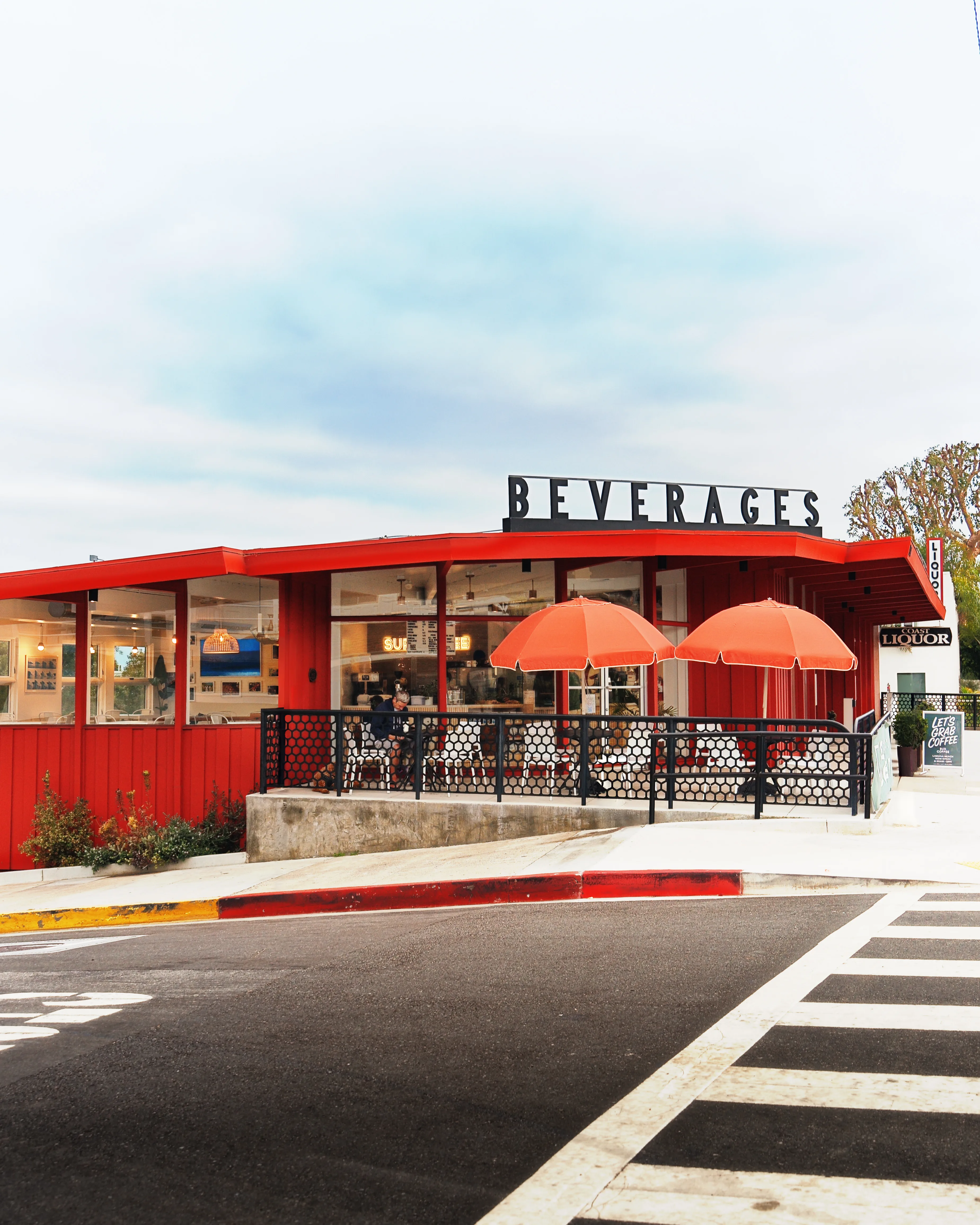 Neighborhood beverage shop, mid-century storefront